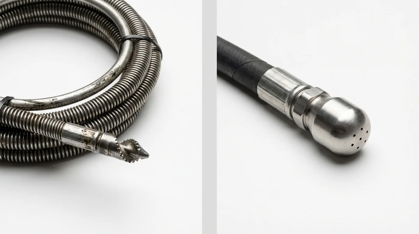 Drain snake cable and hydro jetting nozzle used for drain cleaning in Freedom, NH