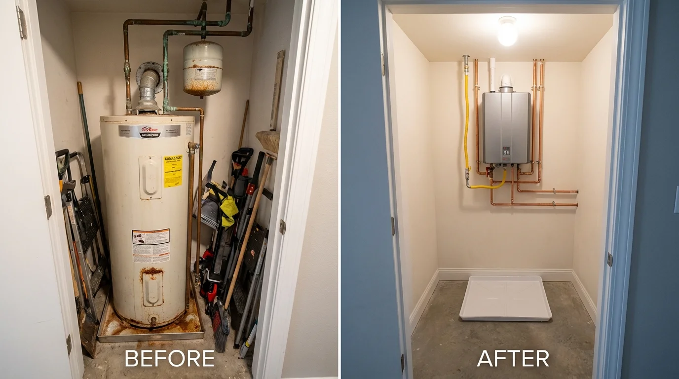 Tank water heater versus wall-mounted tankless unit comparison for Freedom, NH homeowners