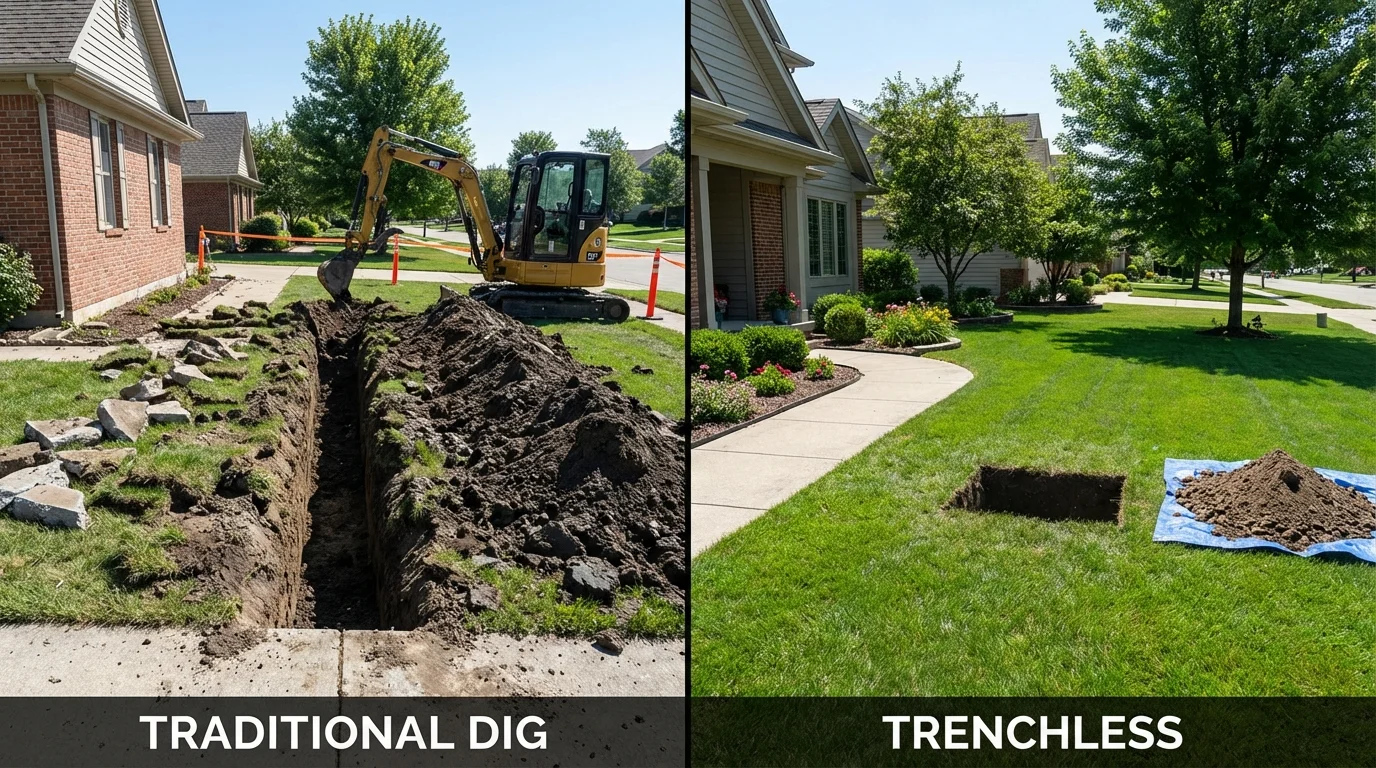 Trenchless sewer repair with minimal yard damage versus traditional excavation in Freedom, NH